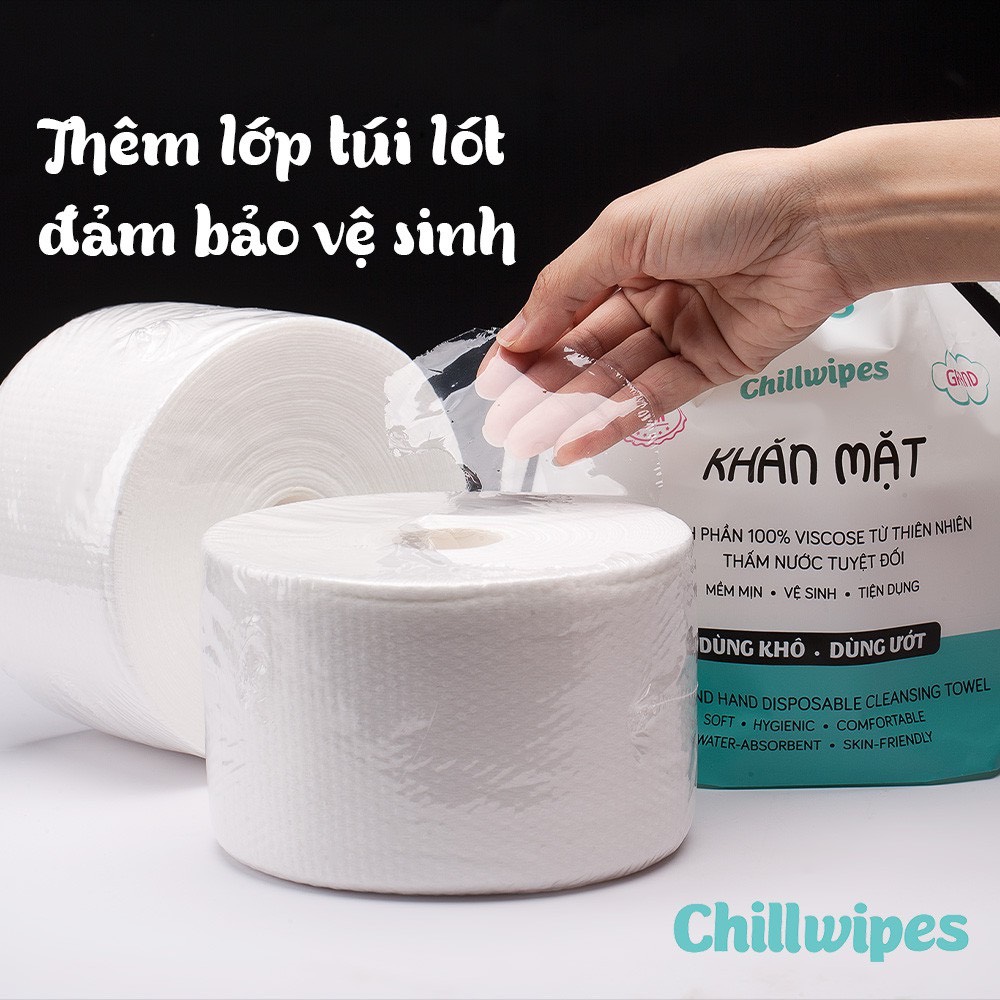 Khăn mặt khô Chillwipes dùng 1 lần, Giấy lau mặt dùng một lần 80khăn/cuộn