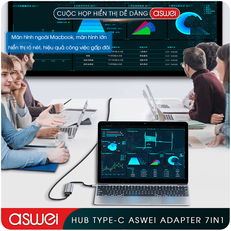 Hub Type C ASWEI 7 in 1 To HDMI, USB 3.0, SD, TF, USB C, PD - Cổng Chia USB, Ổ Chia USB Tốc Độ Cao - Hub Chuyển Đổi USB Type C 7 Cổng Dành Cho Macbook, Laptop, PC, Máy Tính Bảng, Điện Thoại - Hàng Chính Hãng