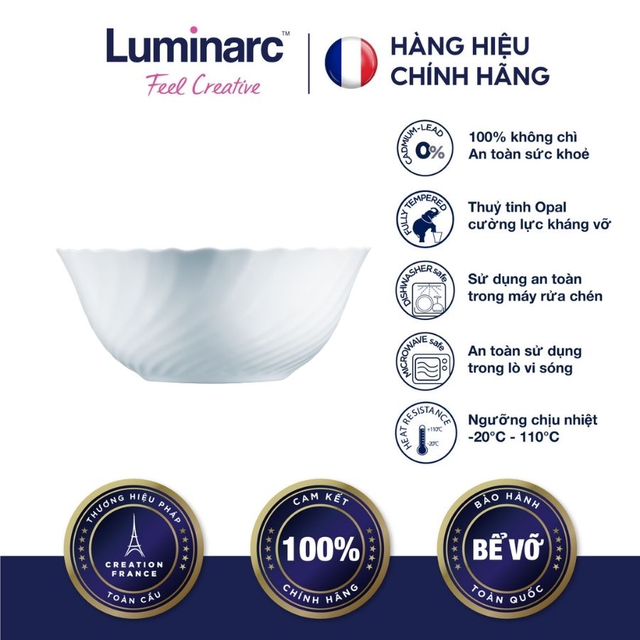 Bộ 6 Tô Thuỷ Tinh Luminarc Trianon Trắng 24cm - LUTRN3655