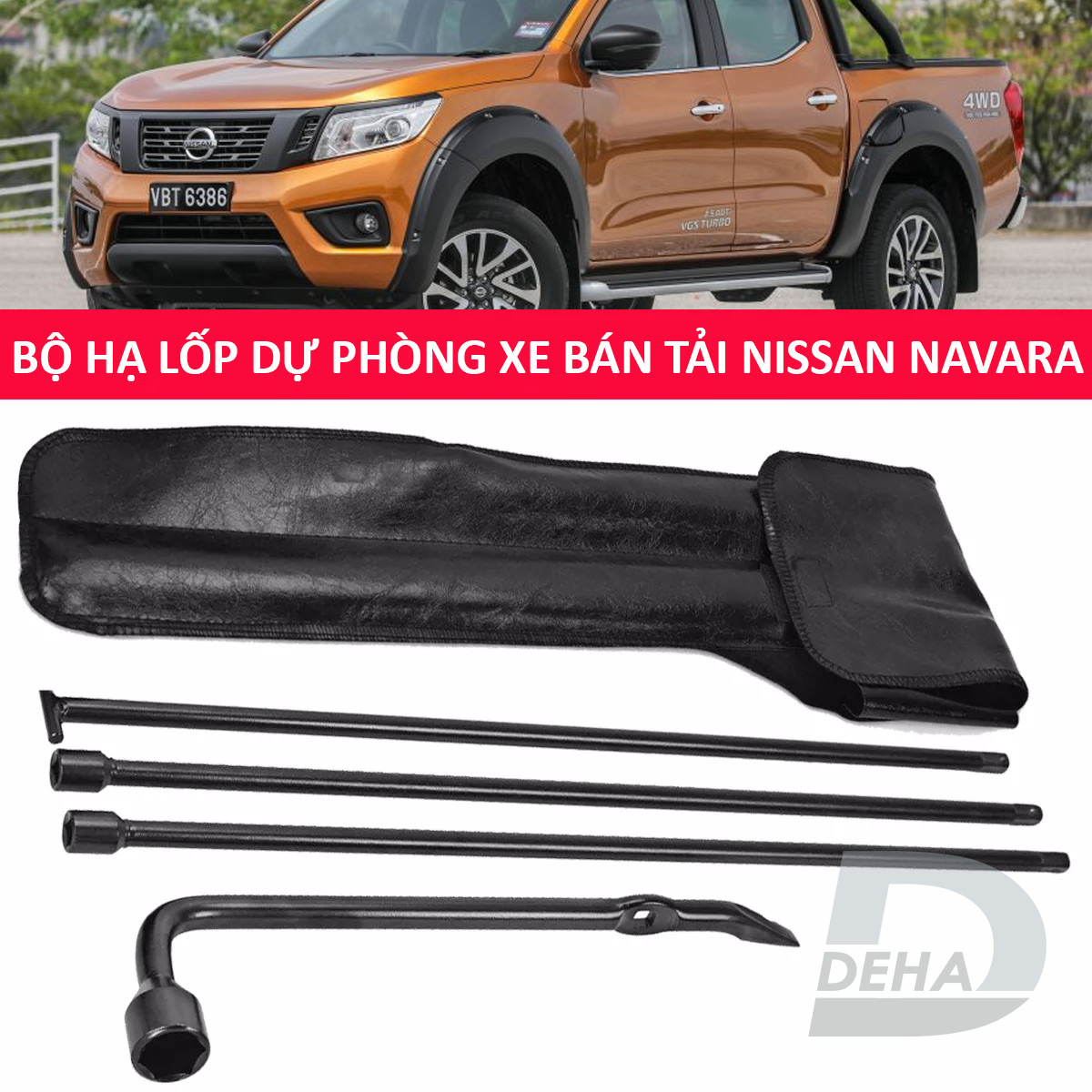 Bộ tay quay ba khúc hạ lốp dự phòng cho xe ô tô bán tải Nissan Navara cờ lê thay thế, tay quay kích, tháo lốp