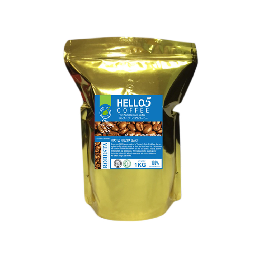 Cà phê hạt nguyên chất Robusta Hello 5 Coffee - Gói 1kg