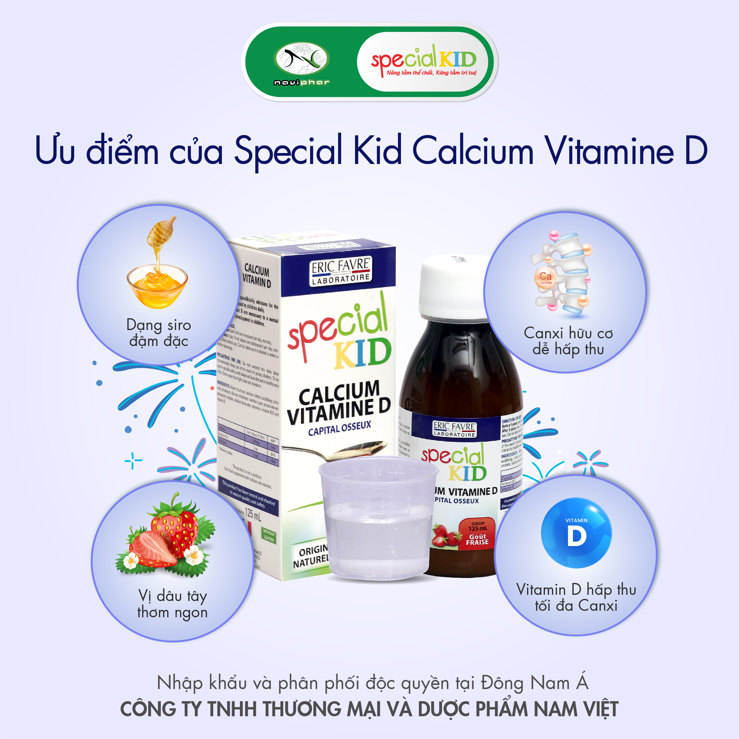 TPBVSK Special Kid Calcium Vitamin D - Bổ sung Canxi và Vitamin D giúp xương, răng chắc khỏe - Giúp con cao lớn hơn (125ml) [Siro – Nhập khẩu Pháp]