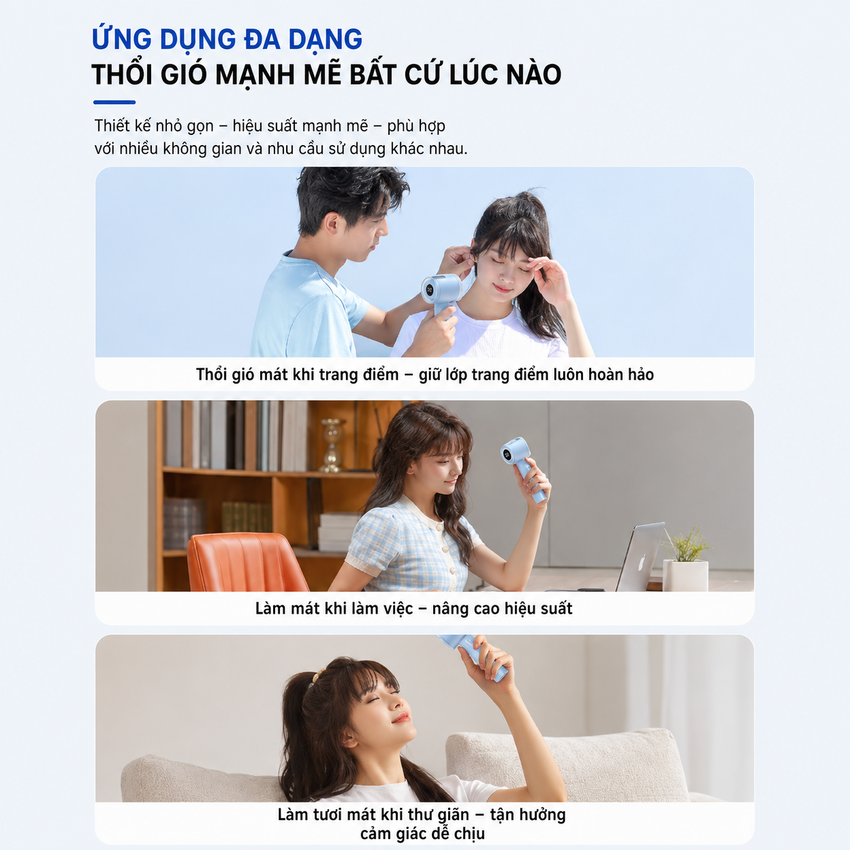 Quạt mini cầm tay USB thương hiệu Hà Lan cao cấp Philips ACR3242PPF serial 3000, 100 cấp độ gió, pin 3000mAH - Hàng chính hãng
