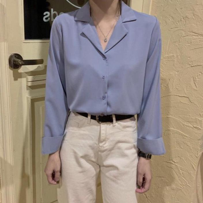 Áo Sơ Mi Nữ Tay Dài, Sơ Mi Form Rộng Oversize Phong Cách Vintage Màu Trơn Cơ Bản Đi Chơi Đi Làm Đều Thích Hợp.