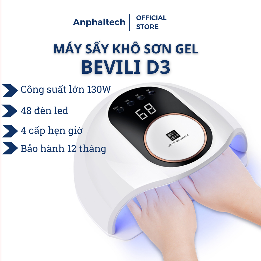 Máy Hơ Gel BELIVI D3 130W, Đèn Hơ Gel Hơ Nail Sấy Khô Sơn Móng Tay UV/LED 48 Bóng- Bảo Hành 12 Tháng