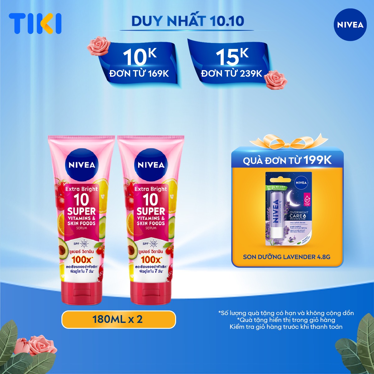 Bộ 2 Tinh Chất Dưỡng Thể NIVEA 10X Super Vitamins &amp; Skin Foods Dưỡng Sáng Da Mờ Thâm (170 ml) - 93830x2