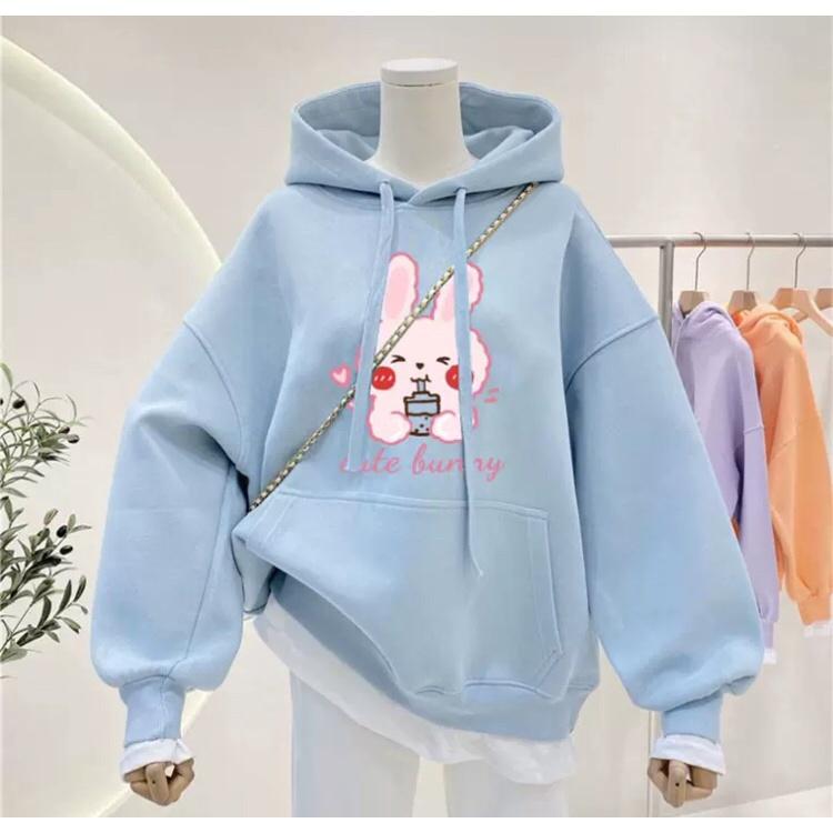 Áo hoodie nam nữ thỏ hồng chất nỉ bông siêu dày , phom rộng size từ 37 đến 65kg