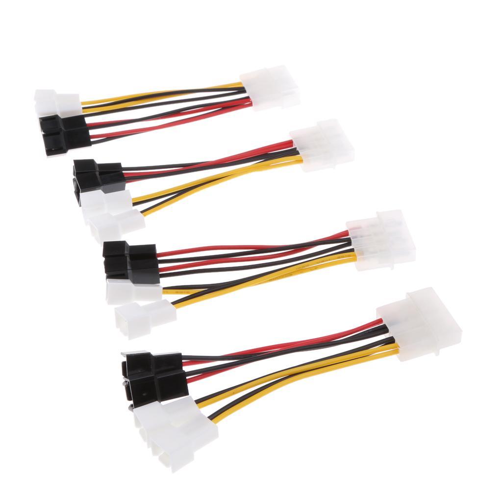 4pieces 4 Pin To Case Cooling Fan 4x 3-pin Power Speed Reduction 2x5V 2x12V