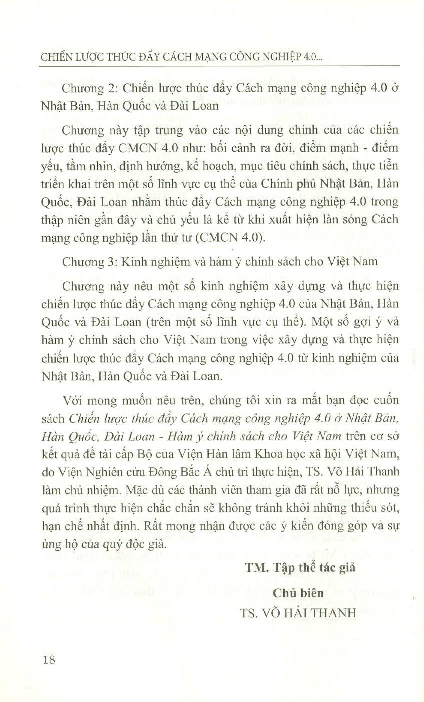 Chiến Lược Thúc Đẩy Cách Mạng Công Nghiệp 4.0 Ở Nhật Bản, Hàn Quốc, Đài Loan - Hàm Ý Chính Sách Cho Việt Nam (Sách chuyên khảo)
