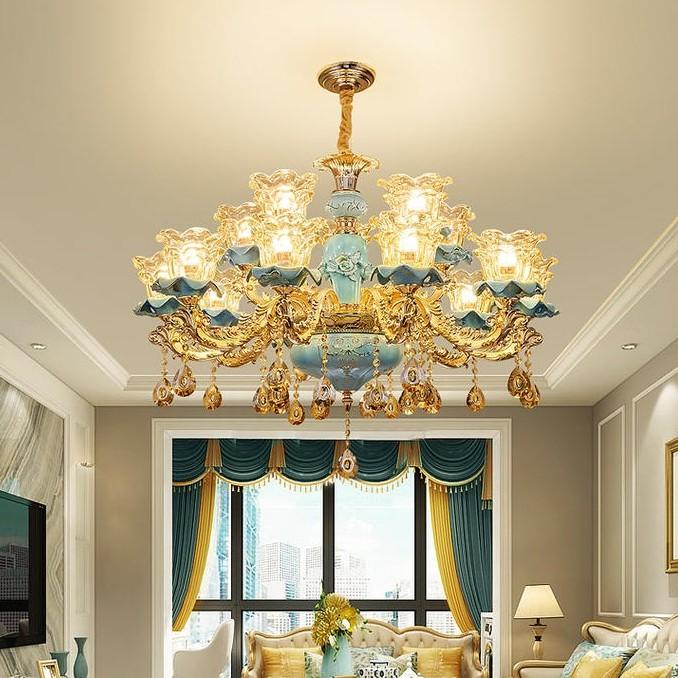 Đèn chùm KERLY pha lê 15 tay loại 1 phong cách hiện đại, sang trọng - kèm bóng LED chuyên dụng