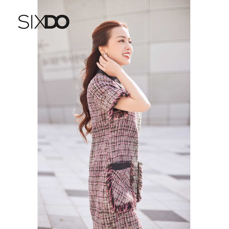 Đầm suông tweed cổ sơ mi thời trang SIXDO
