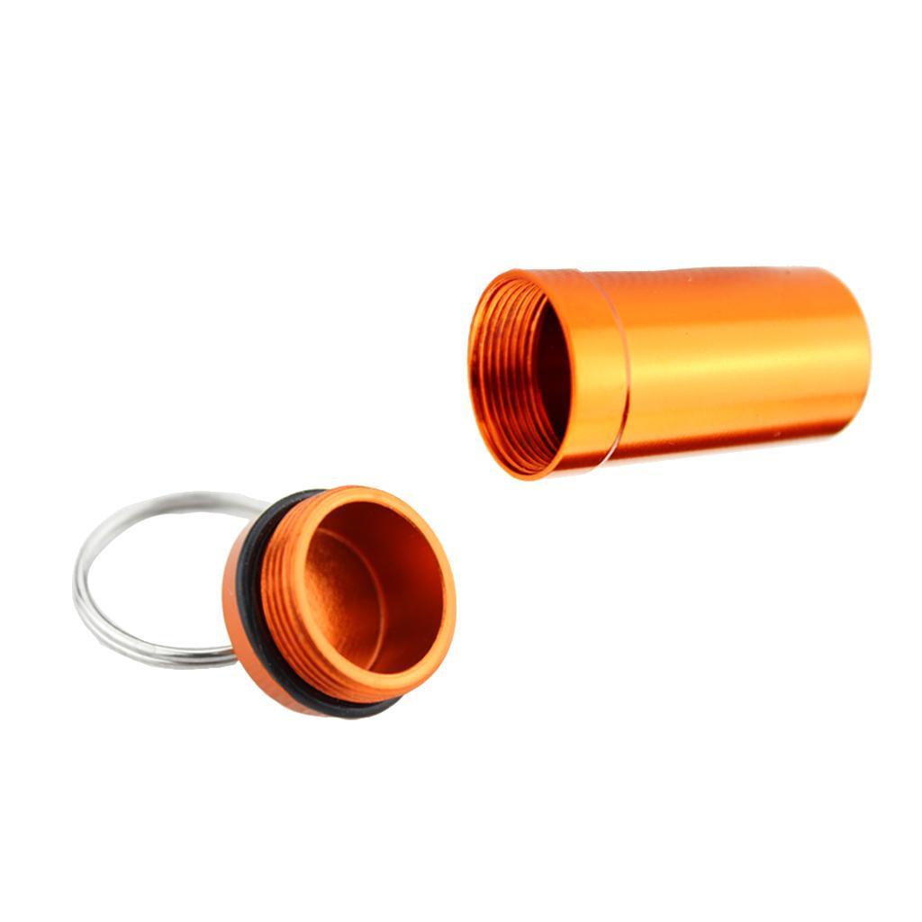 2pcs Waterproof Aluminum Pill Box Case Bottle Drug Holder Keychain Medicine Container Green and Orange