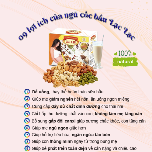 Ngũ cốc bầu siêu dinh dưỡng Lạc Lạc giảm ốm nghén, giúp xương của bé phát triển toàn diện, vào con nhiều hơn vào mẹ