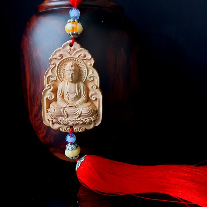 Dây treo phong thủy - dây treo trang trí ô tô bằng gỗ Hoàng Dương Phật Thích Ca Mâu Ni S2