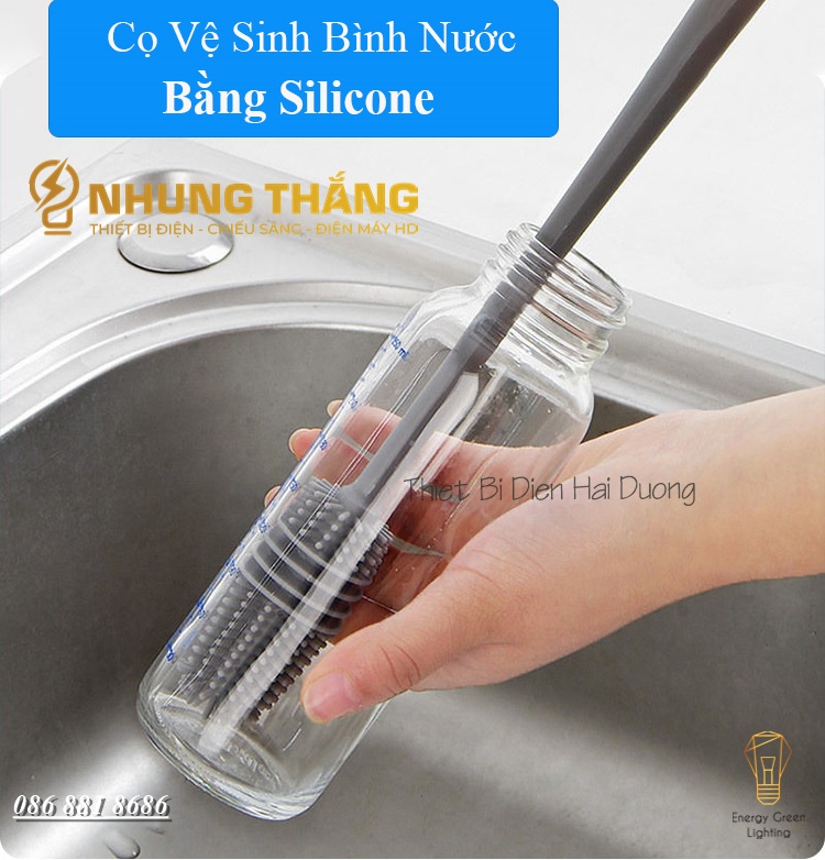 Cọ Vệ Sinh Bình Nước Bằng Silicone - Có Tay Cầm Dài Xoay 360 Độ Đa Năng Tiện Dụng - Có Video