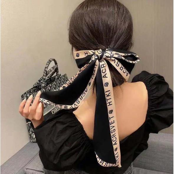 Khăn turban bandana vintage hoa lụa cột tóc hạt châu phụ kiện tóc