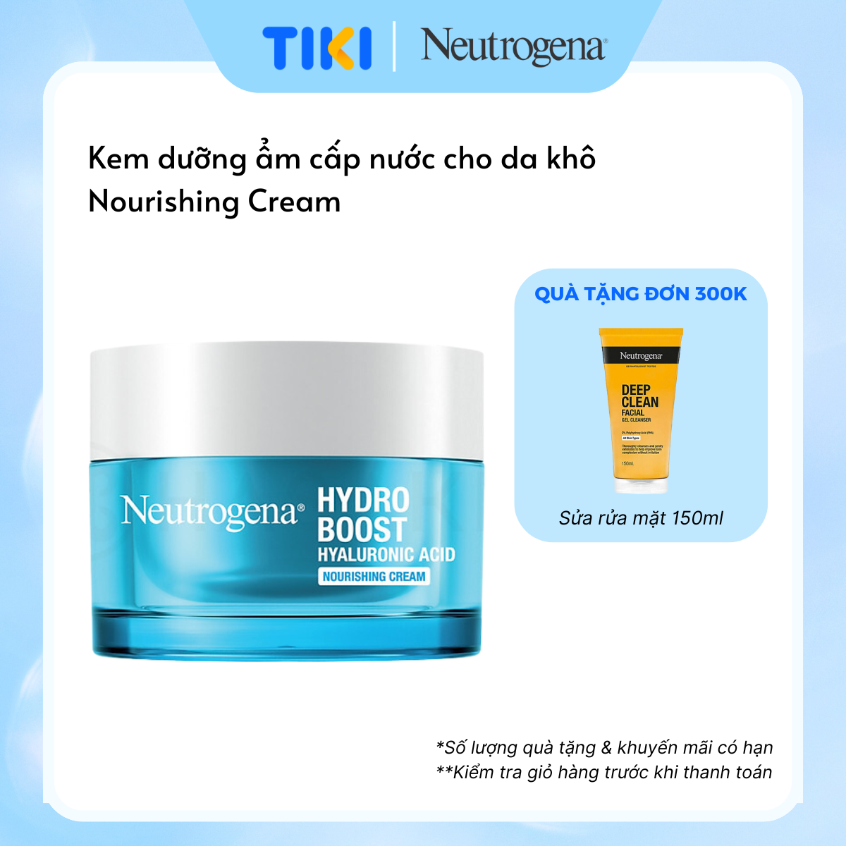 Kem dưỡng ẩm cấp nước cho da khô Neutrogena Hydro Boost Hyaluronic Acid Nourishing Cream 50g