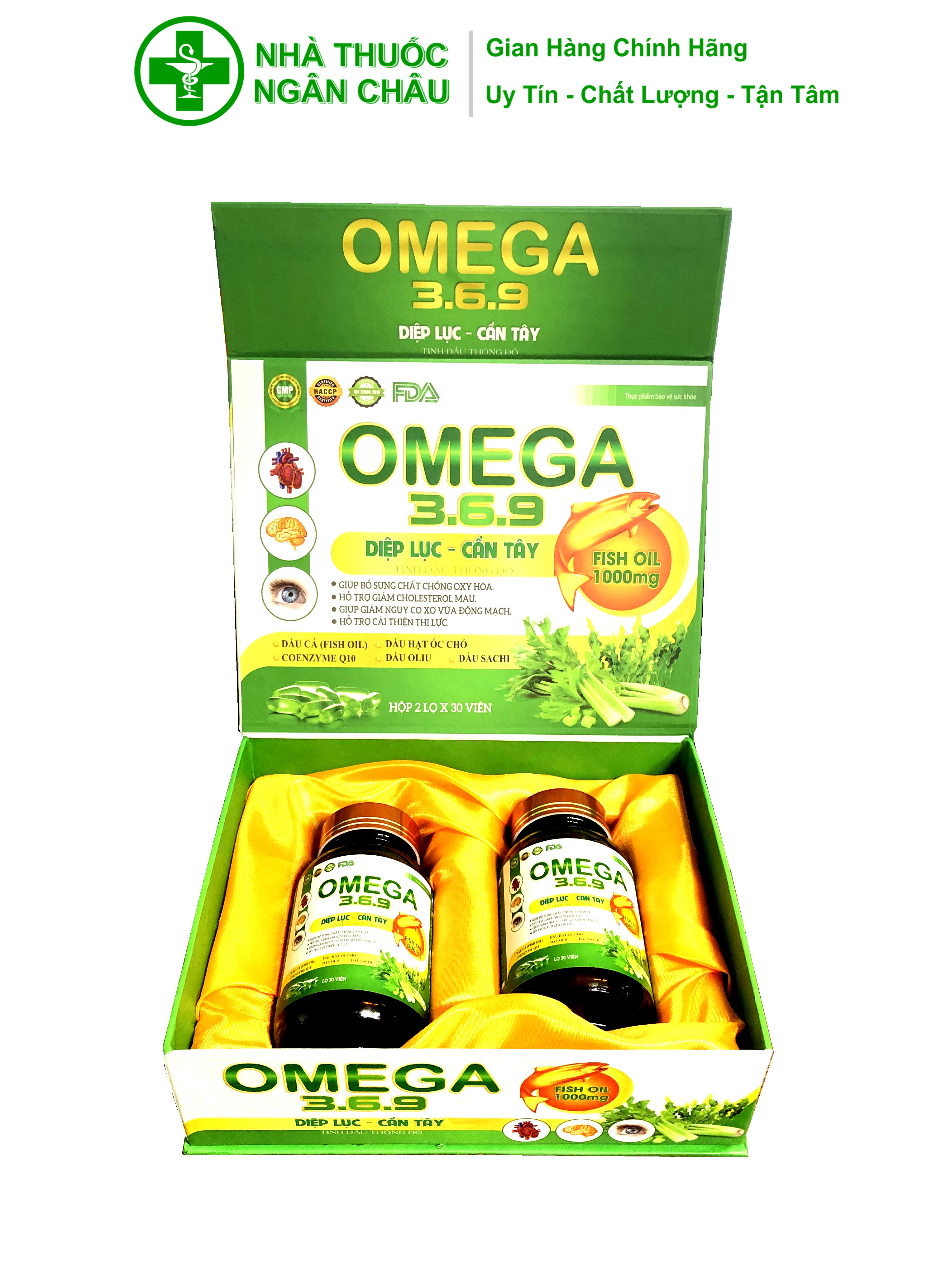 Viên Uống OMEGA 3.6.9 + Diệp Lục - Cần Tây - Tinh Dầu Thông Đỏ  - Cải Thiện Thị Lực, Giảm Cholesterol Máu, Chống Oxy Hoá