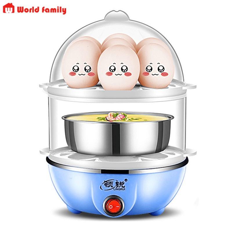 Nồi hấp trứng Lingrui mini đa chức năng nồi hấp bằng thép không gỉ 2 tầng dụng cụ gia dụng làm đồ ăn