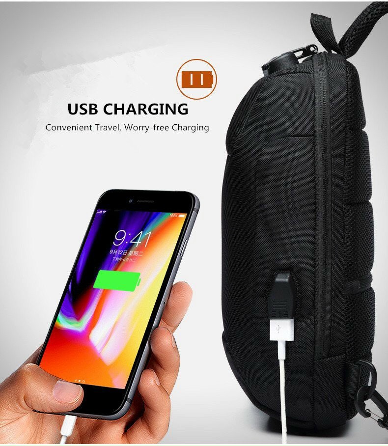 Túi đeo chéo chống thấm nước, chống trộm có cổng USB thời trang nam