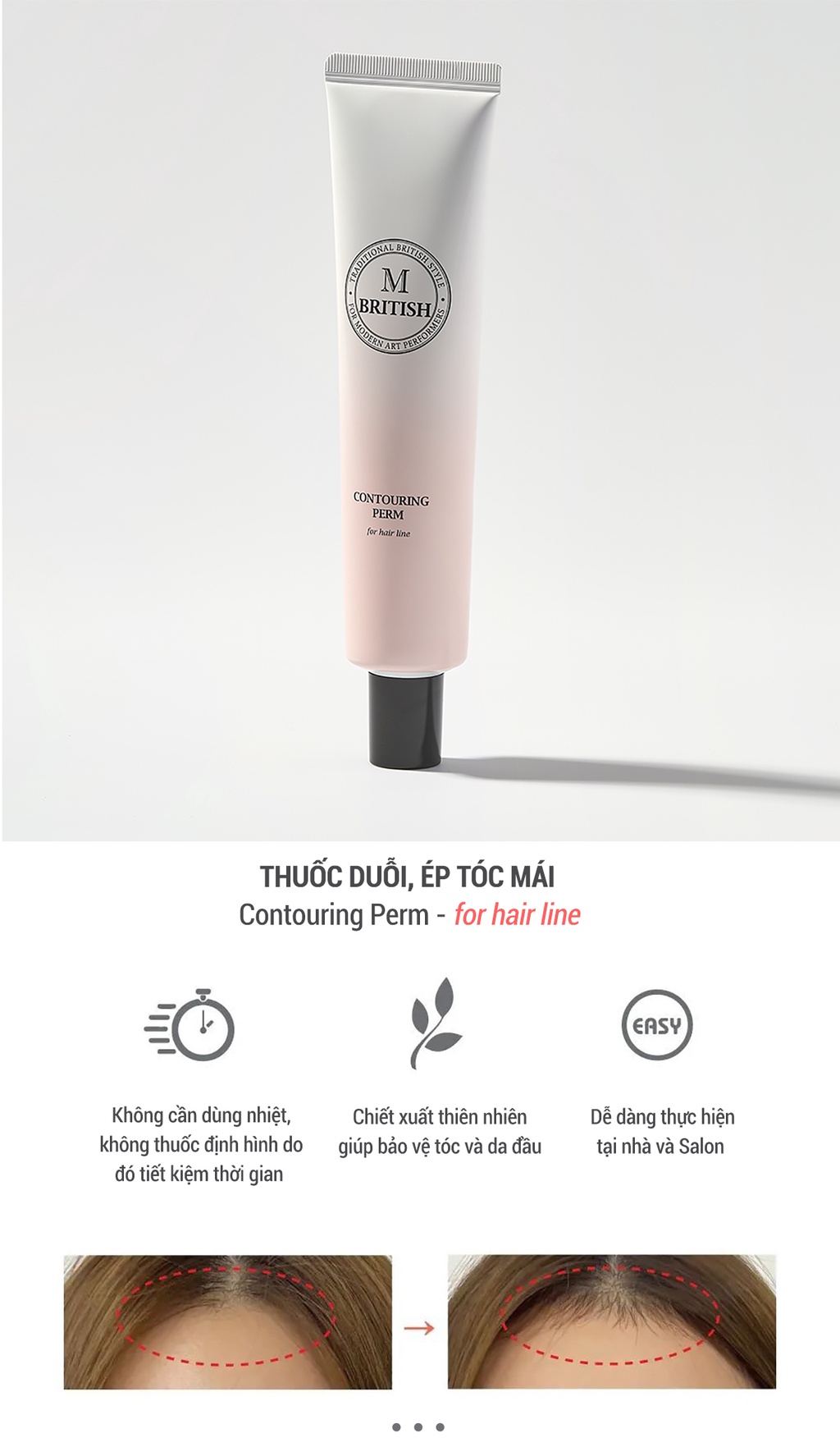 Kem ép tóc mái hỗ trợ che hói, bò liếm, giúp tóc con vào nếp làm tại nhà không cần nhiệt BRITISH M Contouring Perm 1-70mL