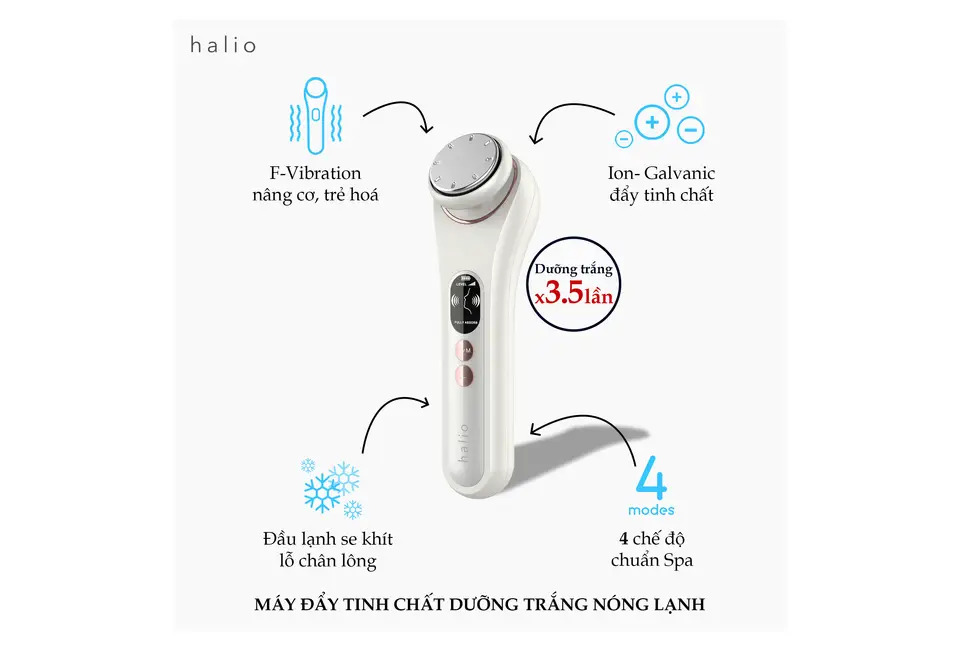 Máy đẩy tinh chất dưỡng trắng nóng lạnh Halio Ion Hot &amp; Cool Beauty Device - màu trắng - 4 chế độ làm lạnh - Dưỡng trắng chống lão hóa - Hàng chính hãng