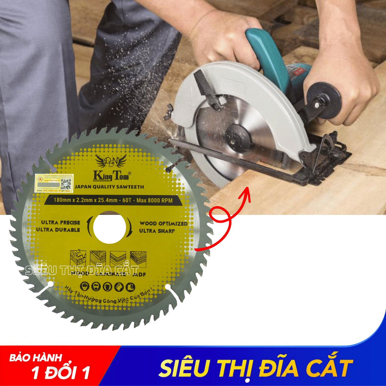 LƯỠI CƯA - LƯỠI CẮT GỖ 180-60 RĂNG KINGTOM VÀNG – CHẤT LƯỢNG VÔ ĐỊCH PHÂN KHÚC GIÁ RẺ!