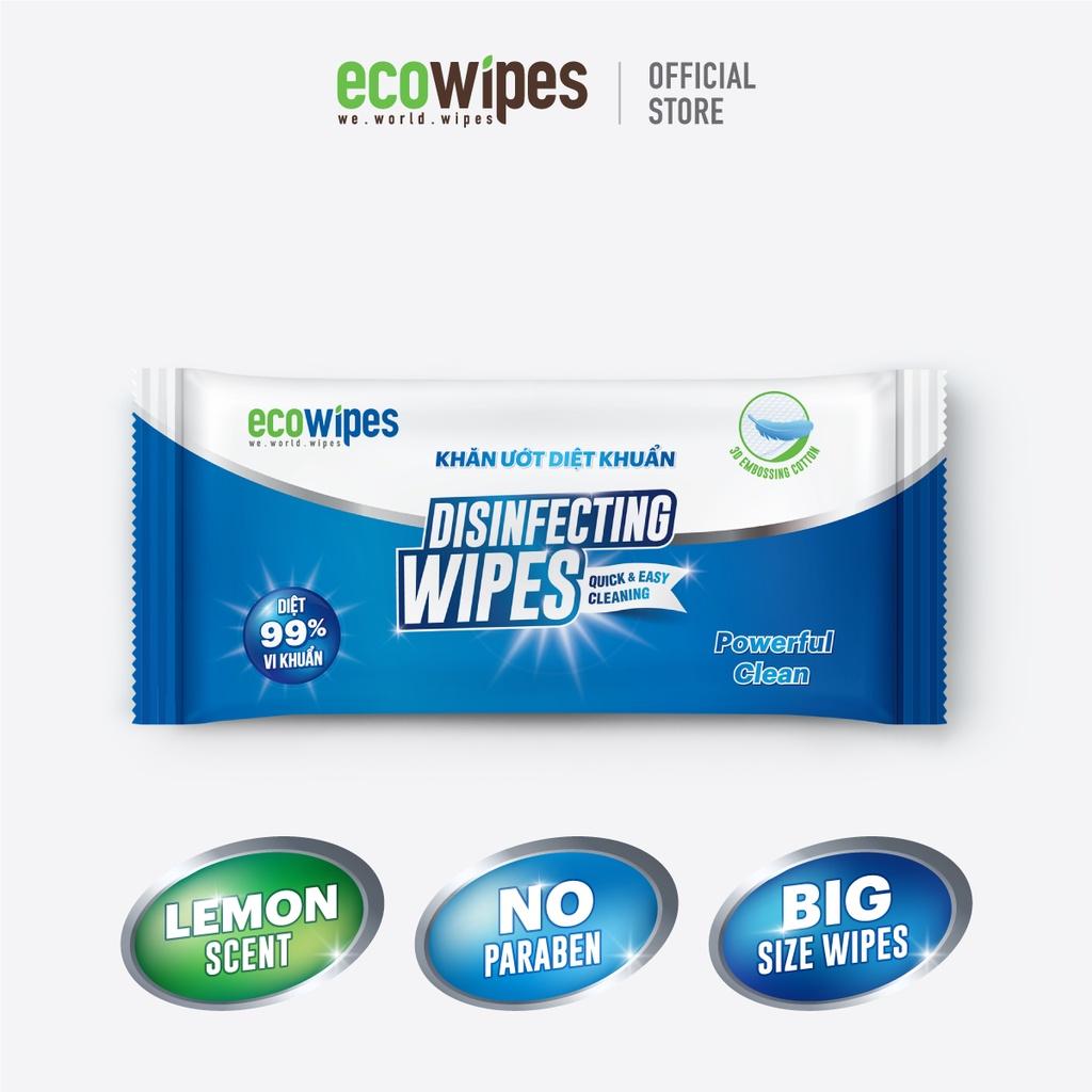 Lốc 20 cái khăn ướt diệt khuẩn Disinfecting Wipes loại 1 tờ dùng 1 lần diệt 99,9% vi khuẩn hương chanh dịu nhẹ