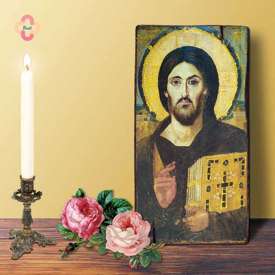 Icon Chúa Với 2 Gương Mặt Beati - Tranh Gỗ Thủ Công Rustic / Icon of Christ Pantocrator