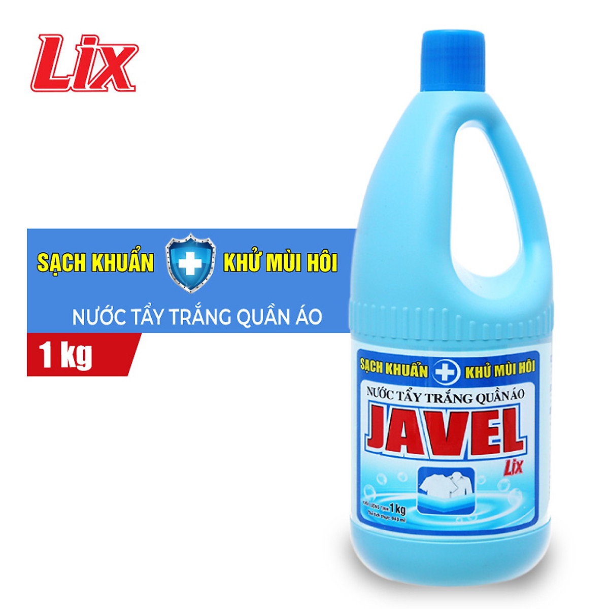 Nước tẩy quần áo trắng nước Javel Lix 1Kg - tẩy quần áo sạch khuẩn, khử mùi hôi - JL100