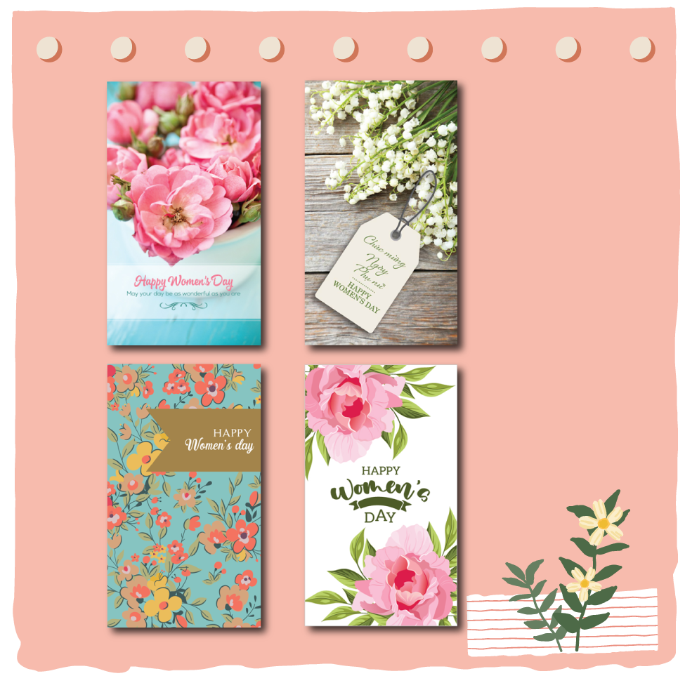 Combo 4c Thiệp ngày phụ nữ 8.3 và 20.10 Women's day - Thiệp Grey 10.5x18cm kèm phong bì