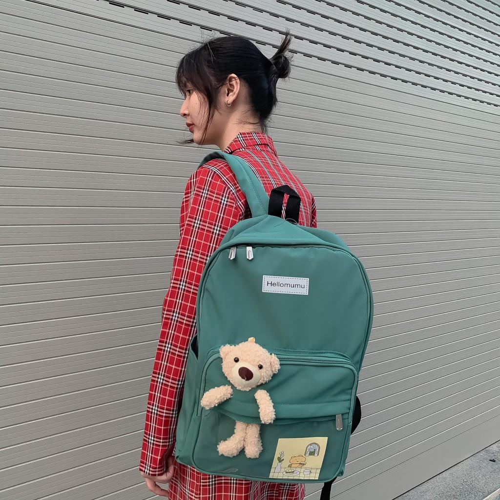 Balo Ulzzang chống nước, Học Sinh Sinh Viên Kèm Gấu Bông Phong Cách Hàn Quốc Cực Dễ Thương, đi học đi chơi !