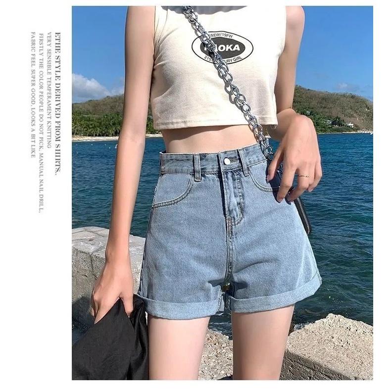 Quần Short Jeans Lưng Cao Gấp Gấu