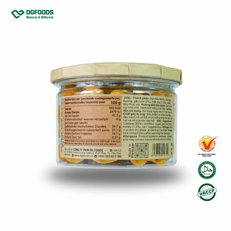 Hạt điều gấc mật ong 120g DGfoods/Honey & gac-fruit coated cashew/Ăn chay được/ HVNCLC/HACCP/HALAL/hạt điều bình phước