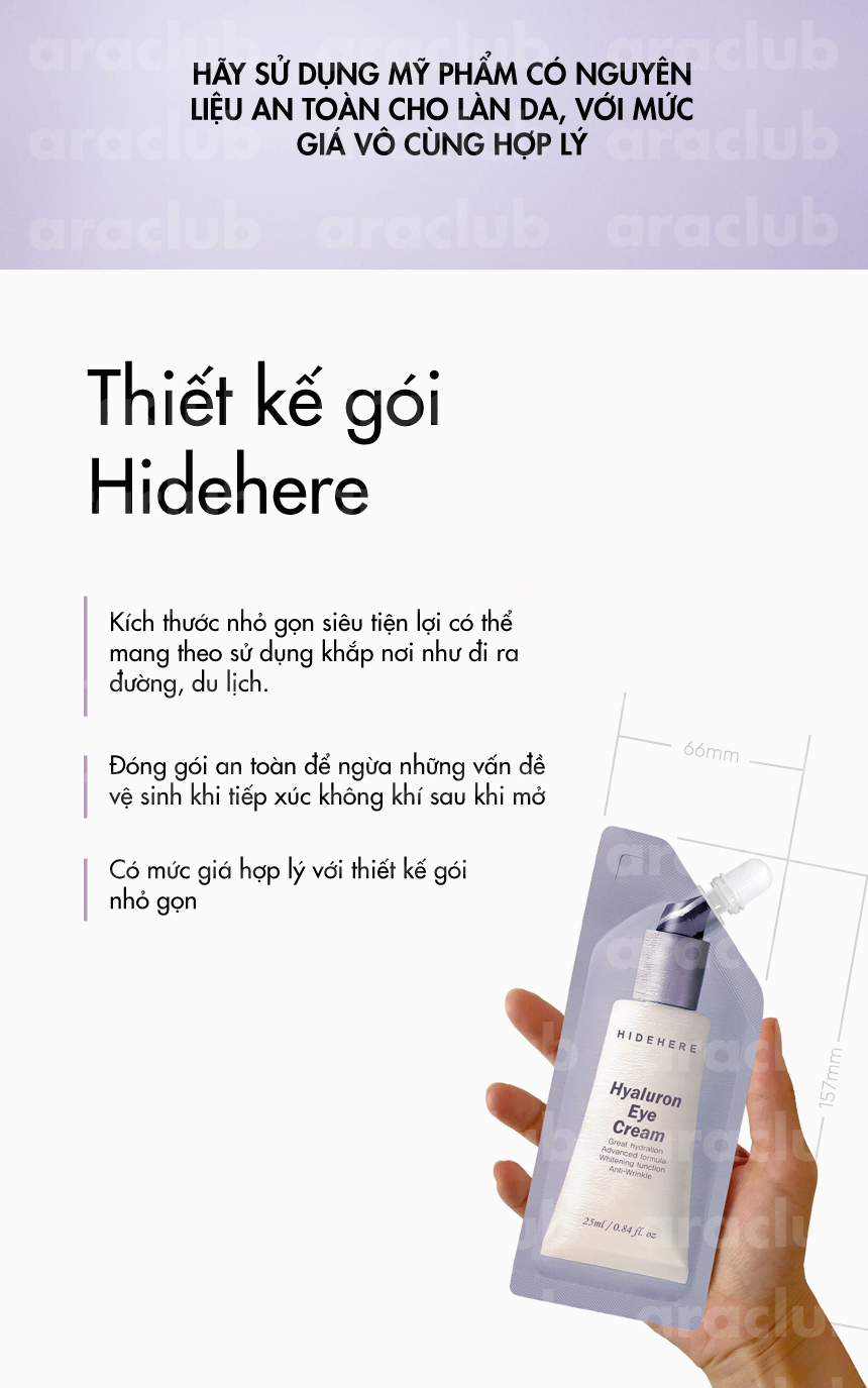 Kem dưỡng mắt giảm quầng thâm và giảm nhăn da Hidehere Hyaluron Eye Cream 25ml