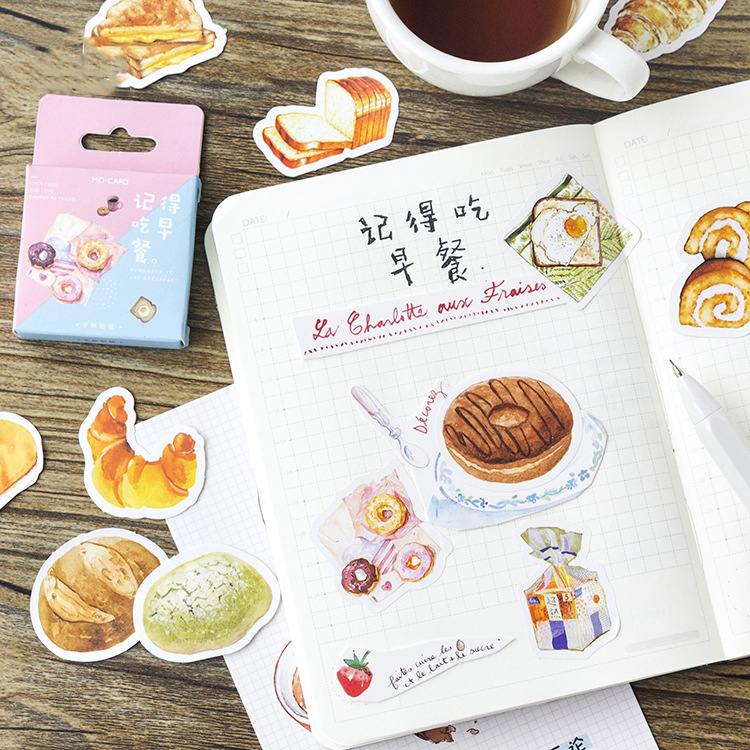 Sticker chủ đề Bữa Sáng - Hộp 46 miếng dán trang trí sổ tay Bullet Journal - M056