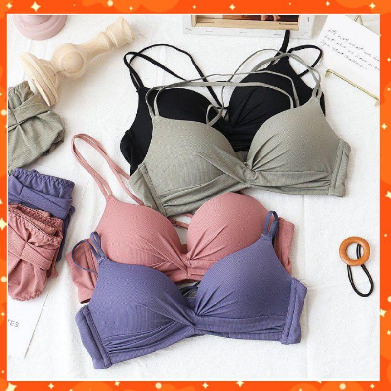 Áo ngực xoắn nơ,không gọng, đệm dày, nâng ngực