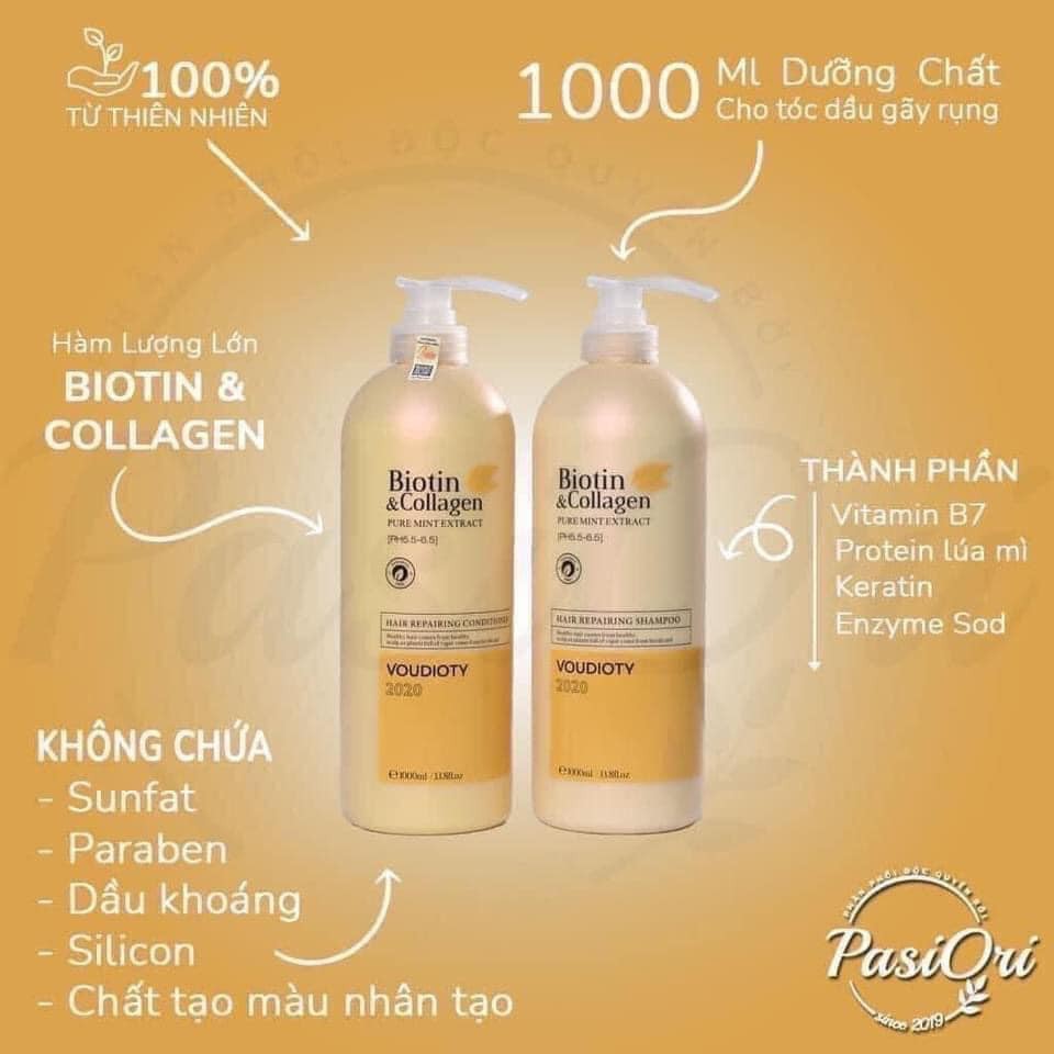 Bộ DẦU GỘI VÀ XẢ BIOTIN COLLAGEN CHO TÓC KHÔ VÀ GÃY RỤNG – MÀU VÀNG 1000ML( không xuất hóa đơ đỏ-không có tem phụ)