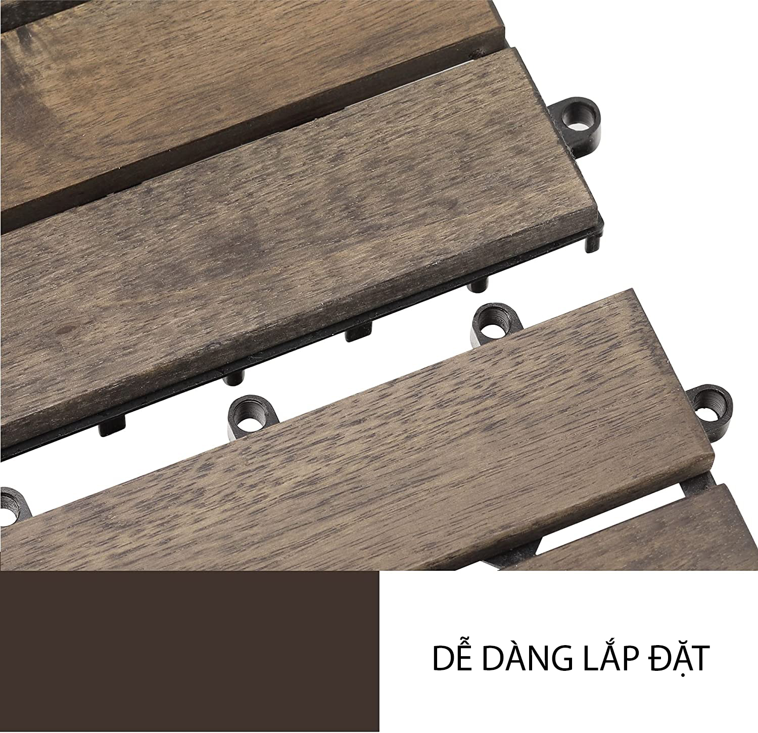 Vỉ Gỗ Lót Sàn Thương Hiệu ANKAN Gu Màu Đen 6 Nan, Ván Sàn Gỗ Tự Nhiên, Sân Vườn, Hồ Bơi, Phòng Spa, Siêu Bền, Chịu Nước Tốt, Chống Trơn Trượt, Tiêu Chuẩn Xuất Khẩu