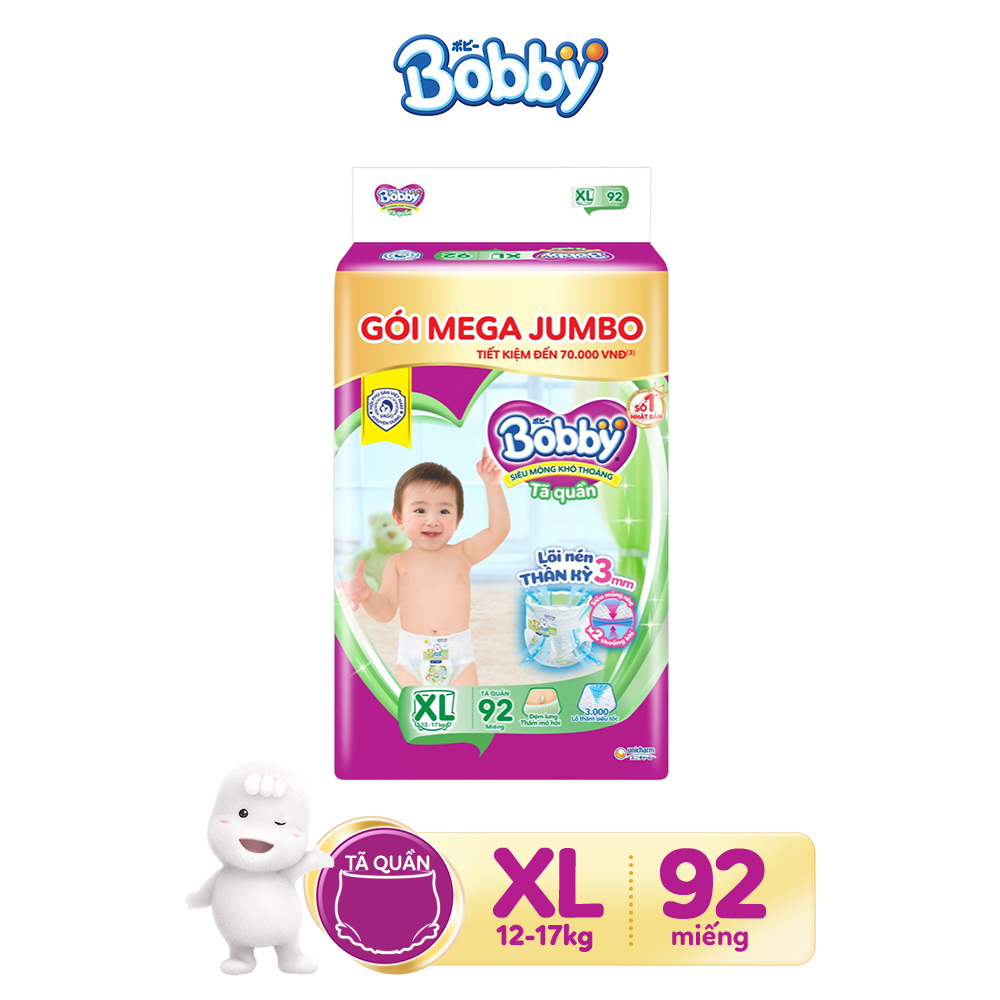 Tã/bỉm quần Bobby 3mm Gạo non XL84