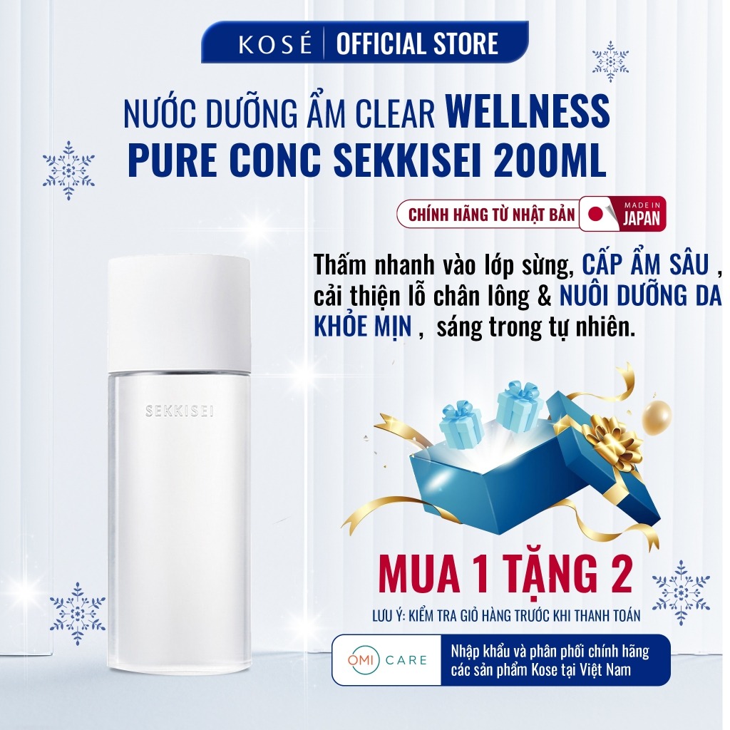 Nước Dưỡng Ẩm Cấp Ẩm, Làm Dịu &amp; Hỗ Trợ Bảo Vệ Da Nhạy Cảm Sekkisei Clear Wellness Pure Conc Kose Nhật Bản 200ml