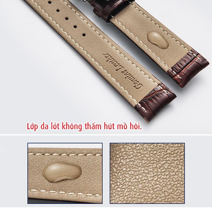 Dây đồng hồ ️️ da bò thật dập vân cá sấu full hộp gỗ, 4 chốt kèm dụng cụ thay dây