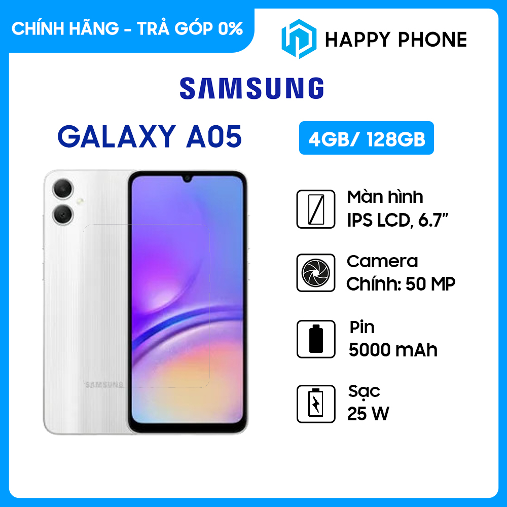Điện thoại Samsung Galaxy A05 (4GB/128GB) - Hàng chính hãng - ĐÃ KÍCH HOẠT BẢO HÀNH ĐIỆN TỬ