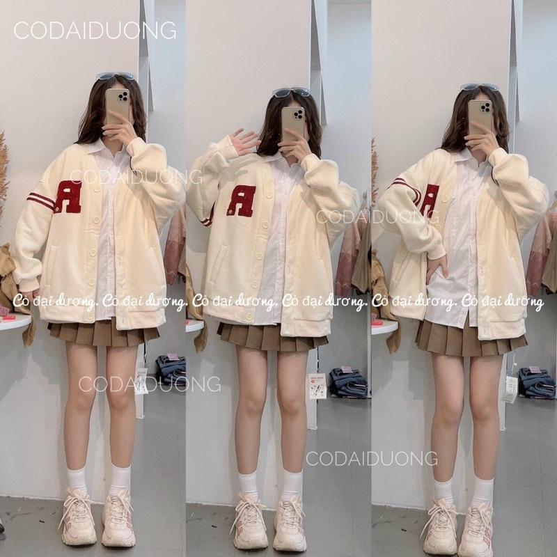 Bomber cardigan chữ R vạch tay unisex siêu xinh thụng