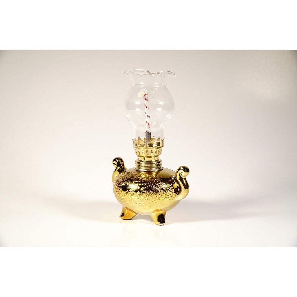 Đèn thờ cúng dầu lưu ly truyền thống bầu tròn kim sa vàng cao 16cm sáng rực rỡ - Có dây + bóng sẵn