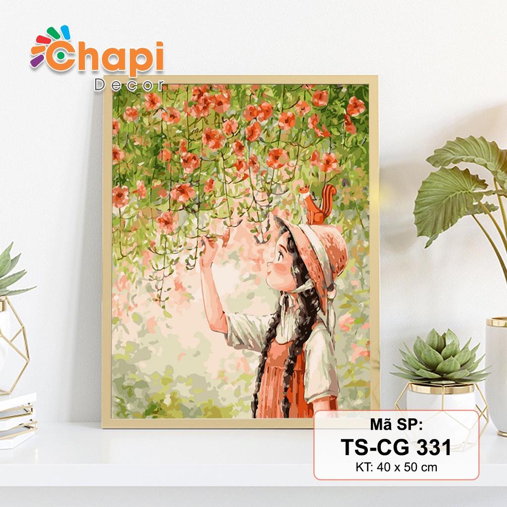 Tranh tô màu số hóa Chapi, Cô Gái Dã Ngoại Trong Rừng KT 40x50cm đã căng khung, Có dầu bóng