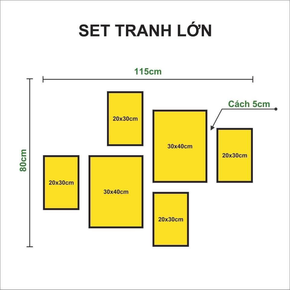 16 bộ tranh trang trí dán tường, tranh treo tường có keo dán chắc chắn