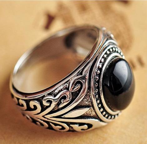 Nhẫn nam bạc thái 925- đá onyx đen cao cấp -hnha011