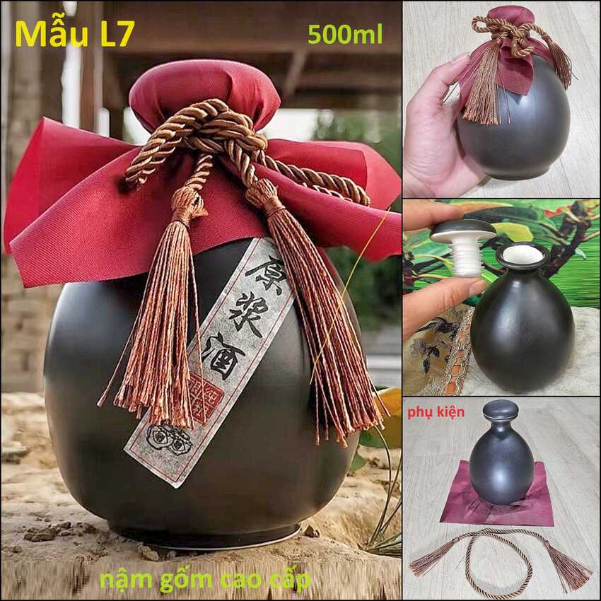 Bình Gốm Đựng Rượu cao cấp 500ML mẫu giọt nước màu đen – Bình Đựng Rượu Đẹp – Nậm Rượu trang trí bàn ăn (L7)