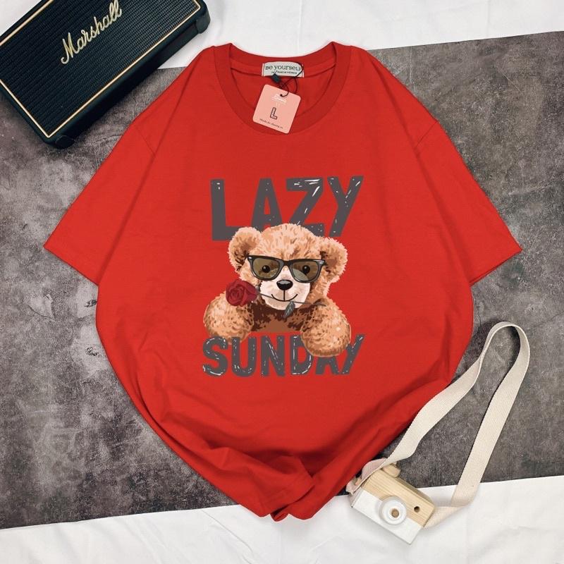 Áo Thun Tay Ngắn UNISEX in decal Gấu Lazy - Hình chụp thật
